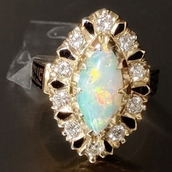 Vintage Jewelry - Vintage 14K Gold Native Accents Onyx Moonstone Diamond Ring Womens Size 4